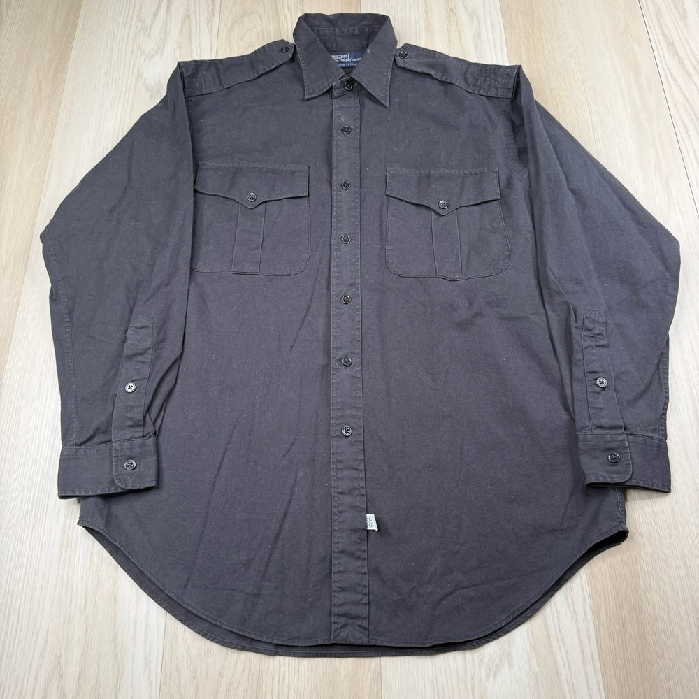 VTG Polo Ralph Lauren Military Shirt Black Nautical Cargo Baggy 90s Mens Medium